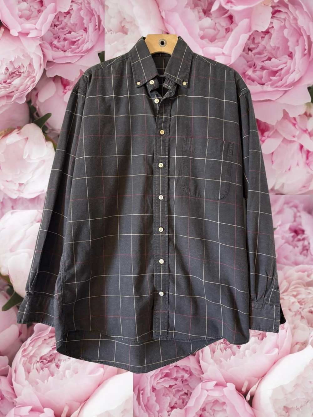 Burberry London Button Up Shirt Grey Plaid 100% Cotton Men’s